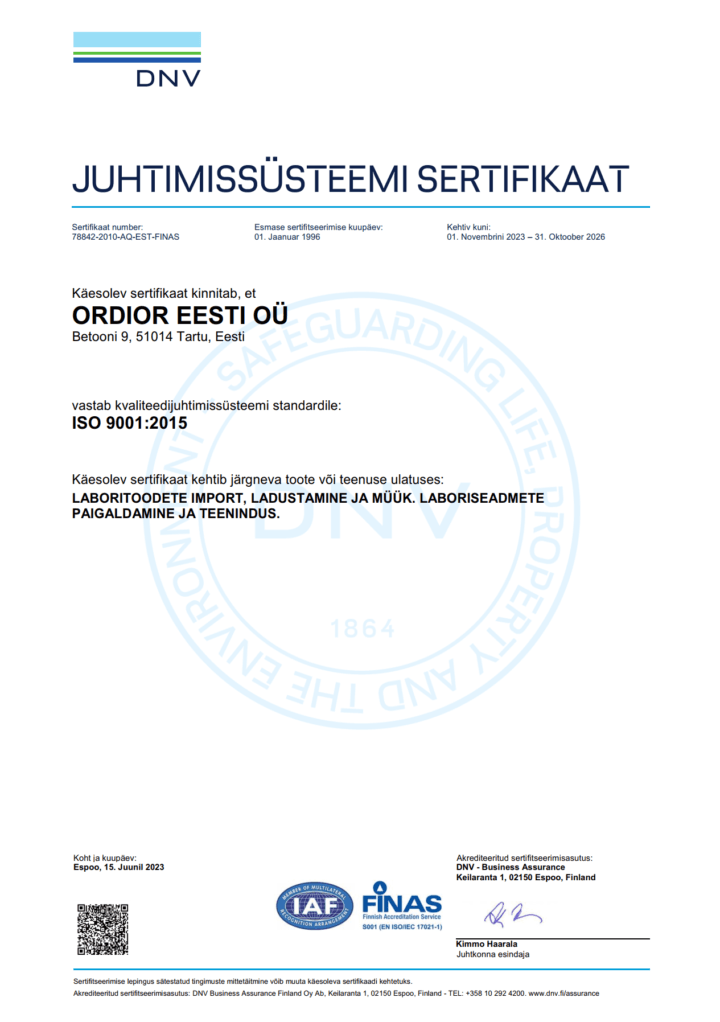 Ordior Eesti ISO sertifikaat 2026